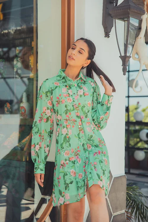 Hannah Green Floral Shirt Dress